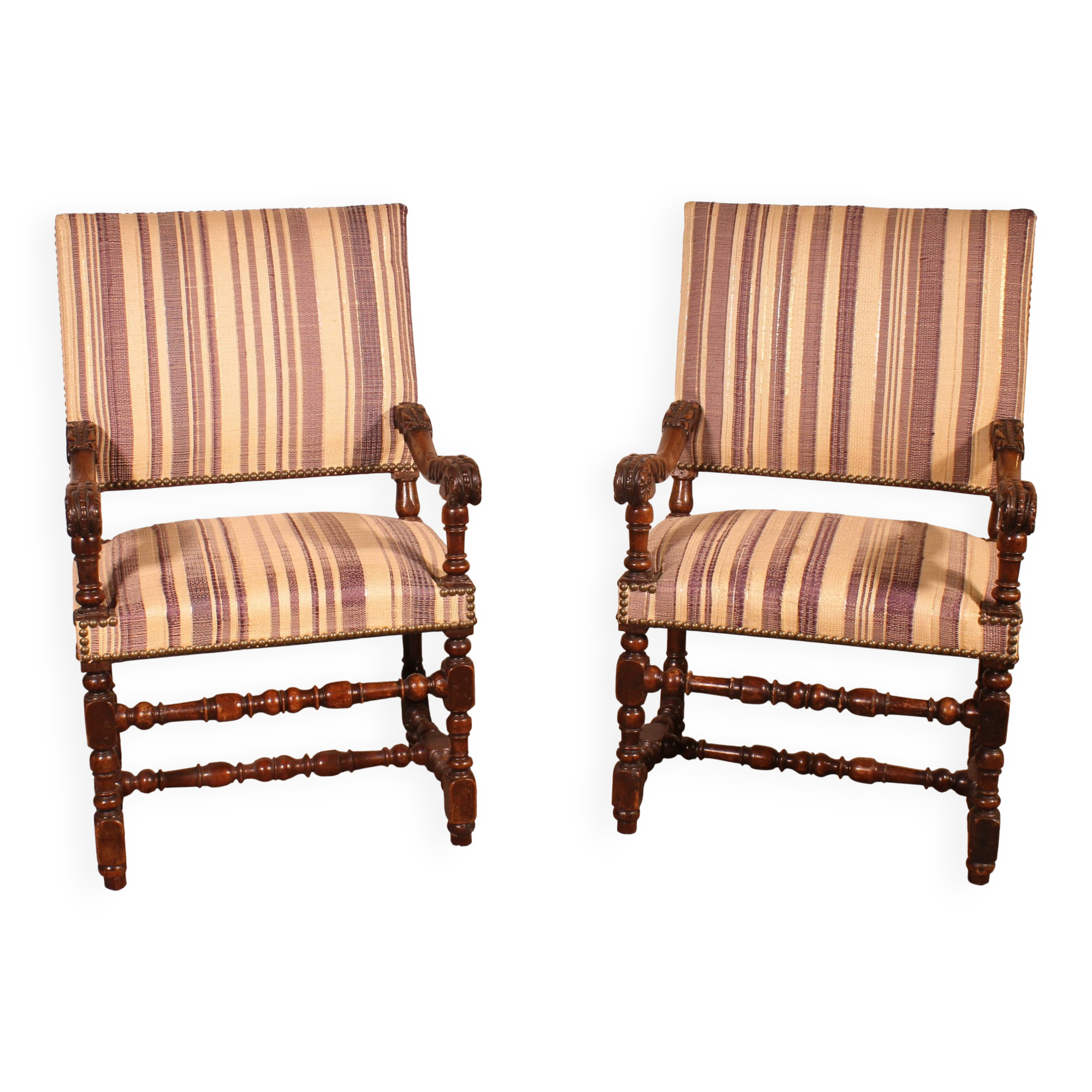 pair of Louis XIII period walnut armchairs - 17th century