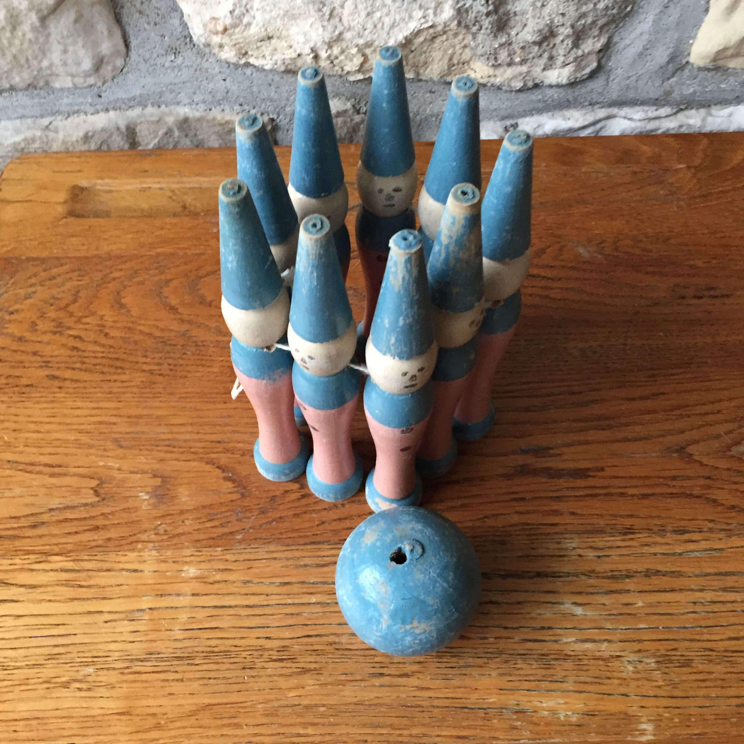 Former pierrot theme wooden bowling game