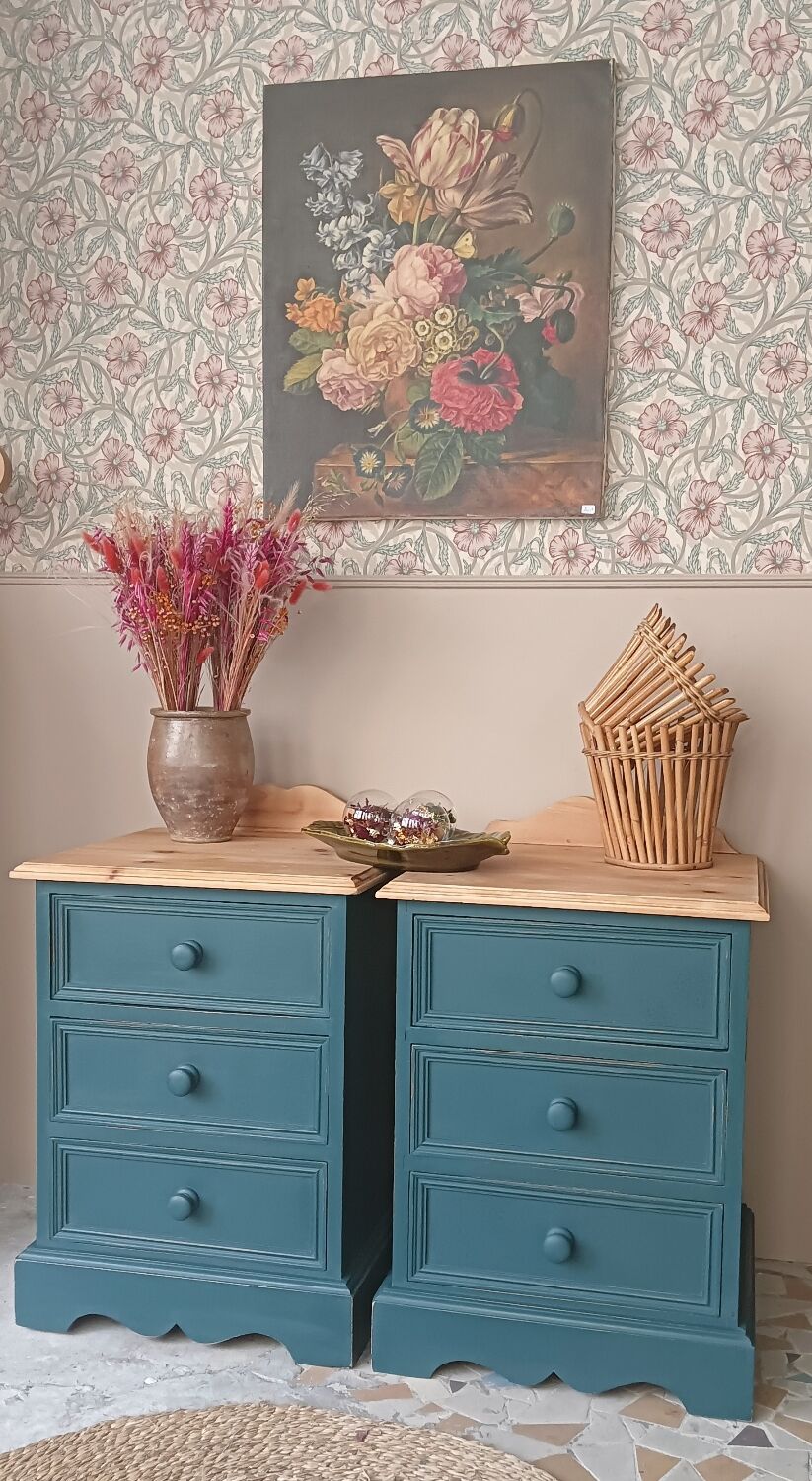 Pair of bedside tables revisited in blue