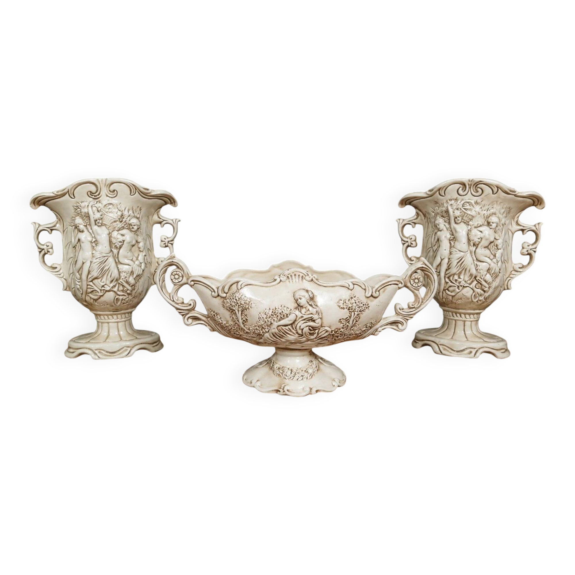 Three-piece ceramic garniture with neo-classical decoration – 20th century