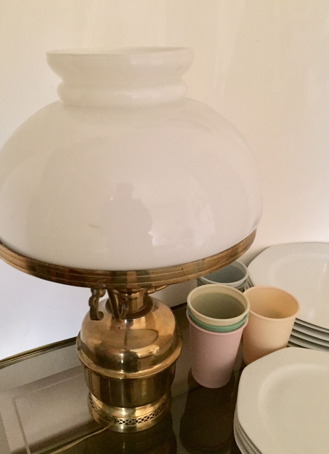 Brass gold and opaline table lamp