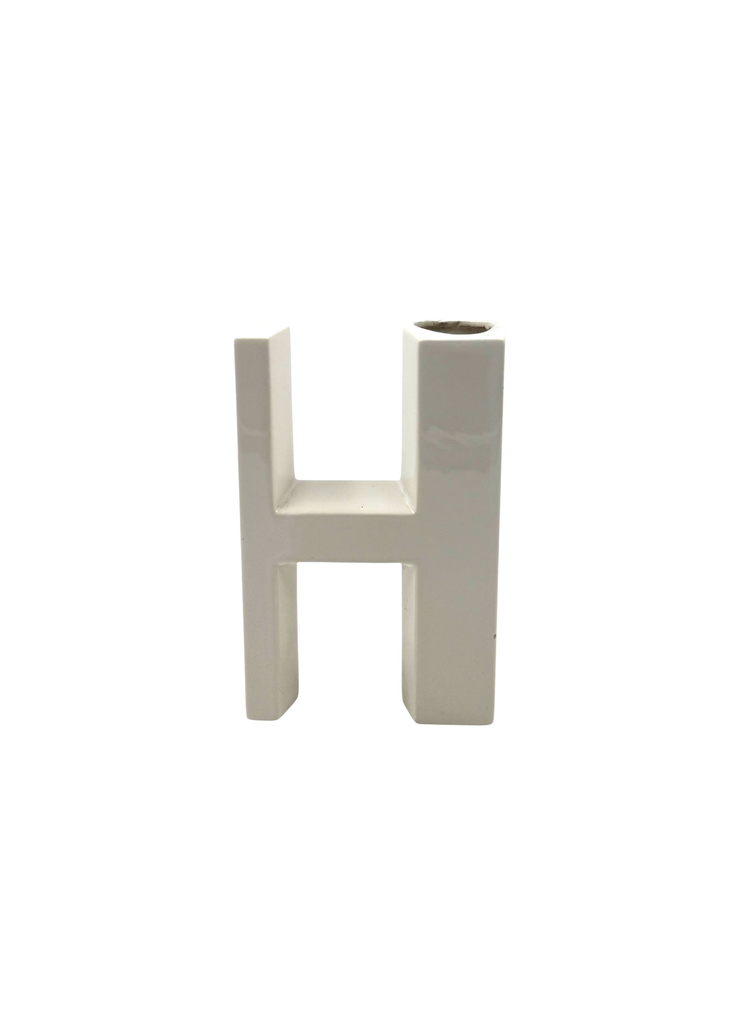 Space age H letter ceramic solifleur vase, Marcel Radureau ca. France 1970