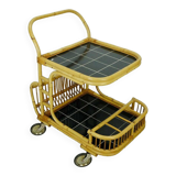 1950s mid century trolley serving cart bamboo wicker black formica