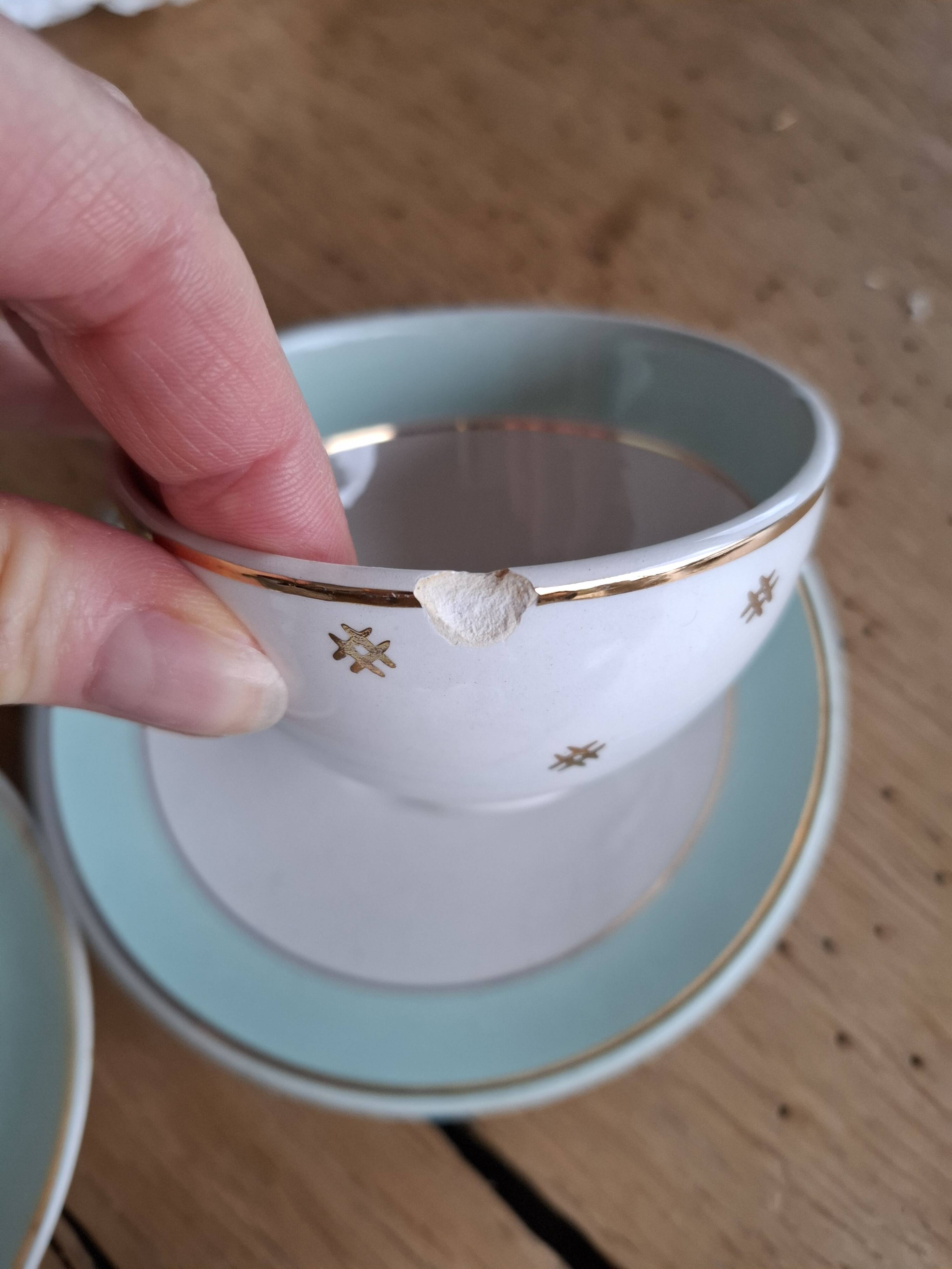 Vintage white and aqua tea service - gold trim - Luneville