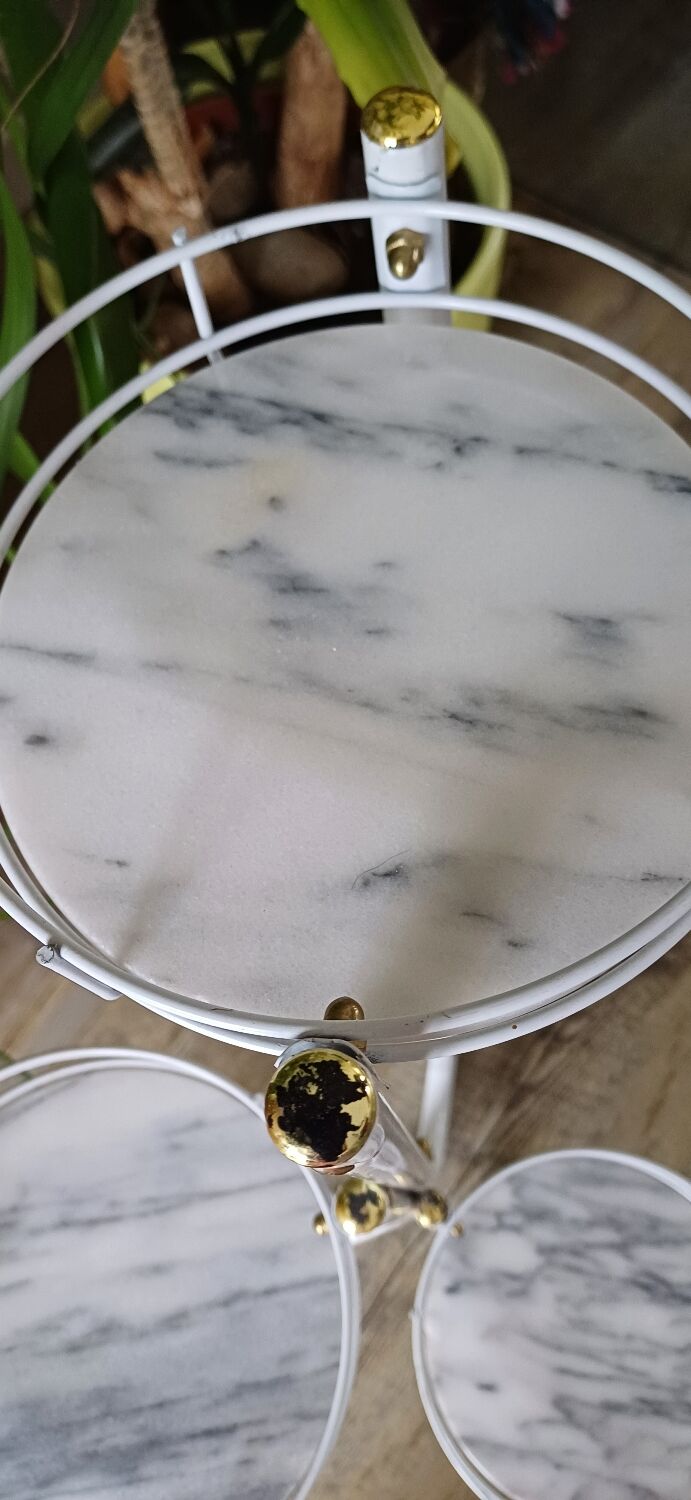 Planter stand triptych metal and marble