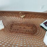 Table basse chippendale vintage en hêtre et rotin style Louis XV
