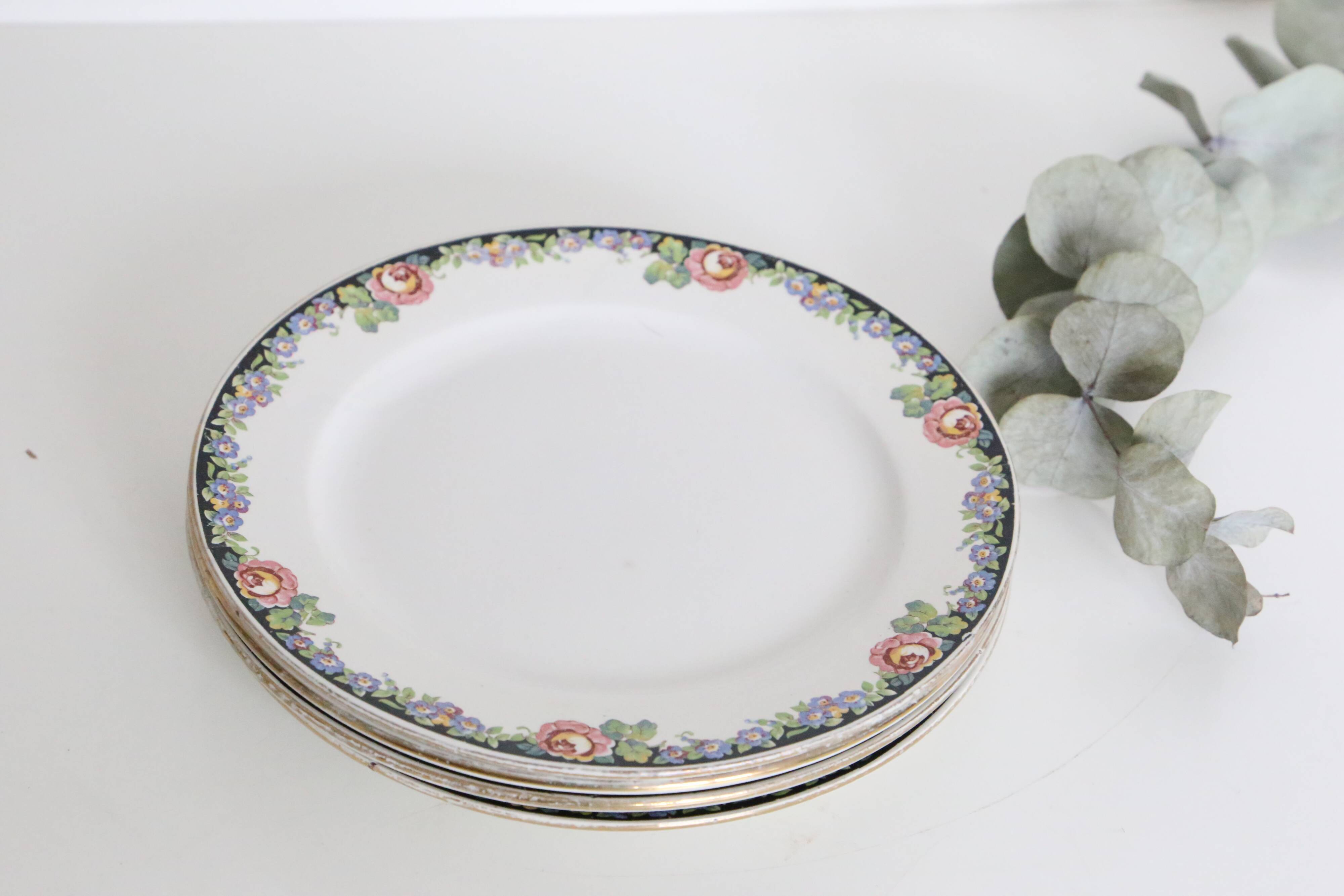 Set of 4 dessert plates Digoin Sarreguemines, vintage French, authentic, rare