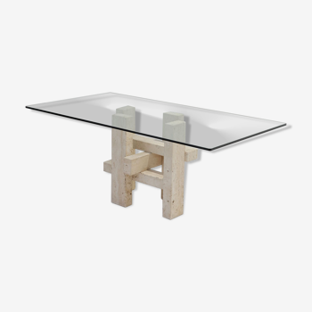 Travertine dining table by Willy Ballez