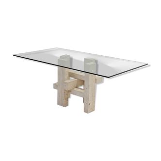 Travertine dining table by Willy Ballez