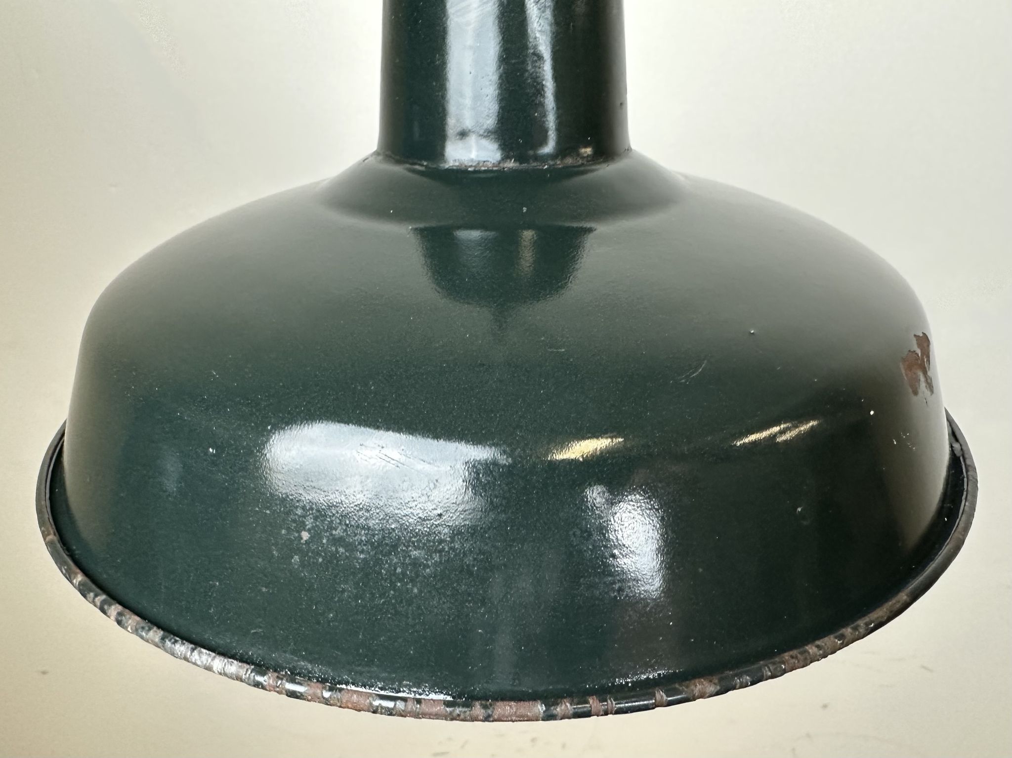 Industrial French Dark Green Enamel Factory Lamp, 1960s