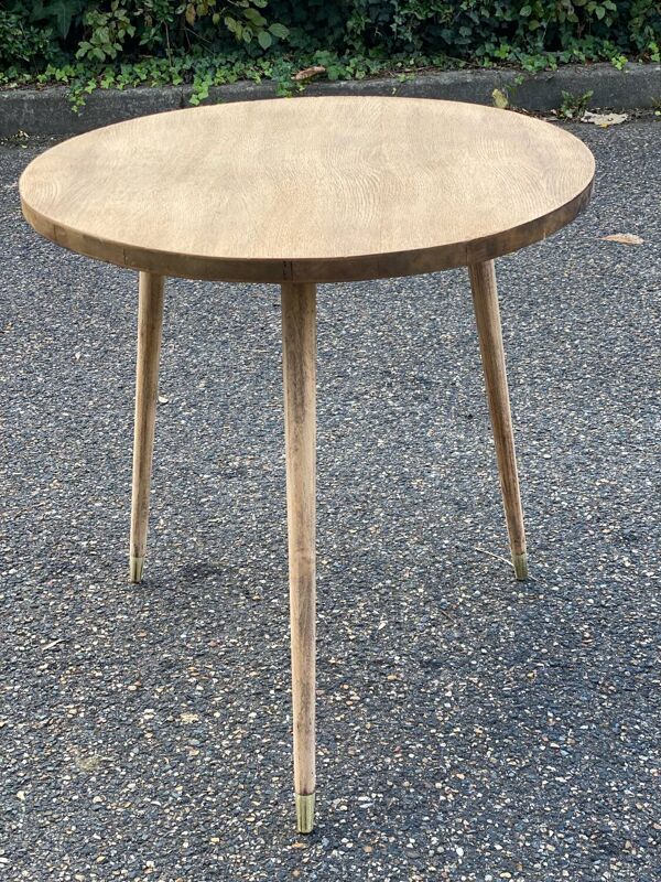Table basse table d’appoint scandinave pieds compas rénovée en bois brut