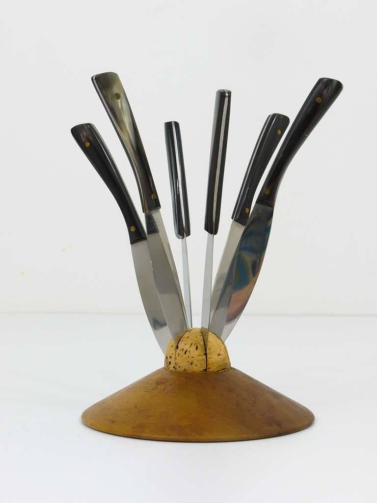 Carl Aubock II Knife Holder in Walnut with 6 Amboss Knives, Austria, 1950s