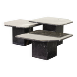 Italian Trio of Black Carrara Marble Side Tables with Oblique Angle, 1970s.