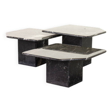 Italian Trio of Black Carrara Marble Side Tables with Oblique Angle, 1970s.