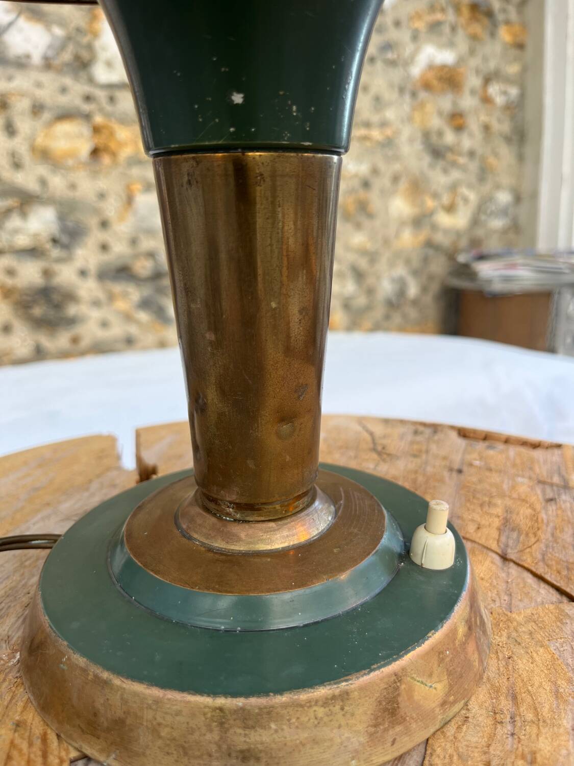 Vintage brass & green metal lamp - mushroom / Art Deco