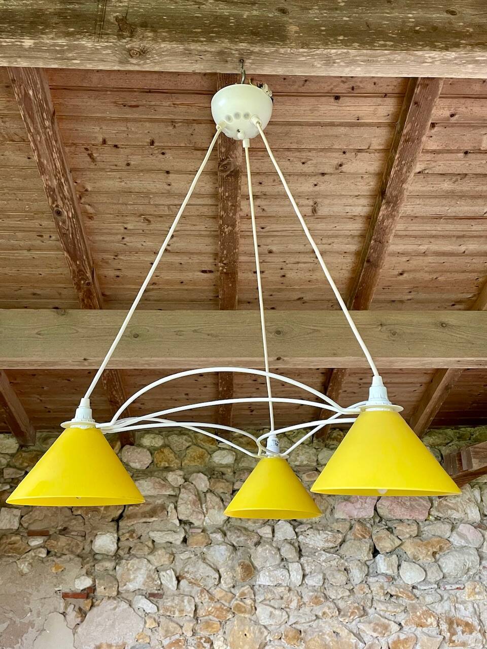 Vintage 3-light pendant light by Le Dauphin circa 1980s