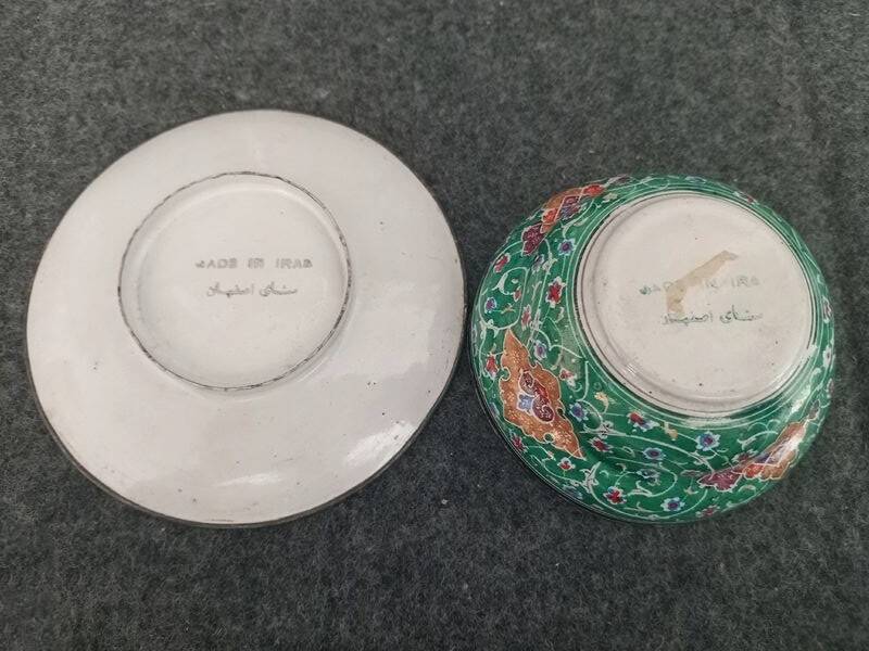 Antique tea service, Persian work, Baccarat crystal, enamels on copper