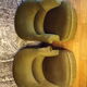 Pair of green velvet toad armchairs