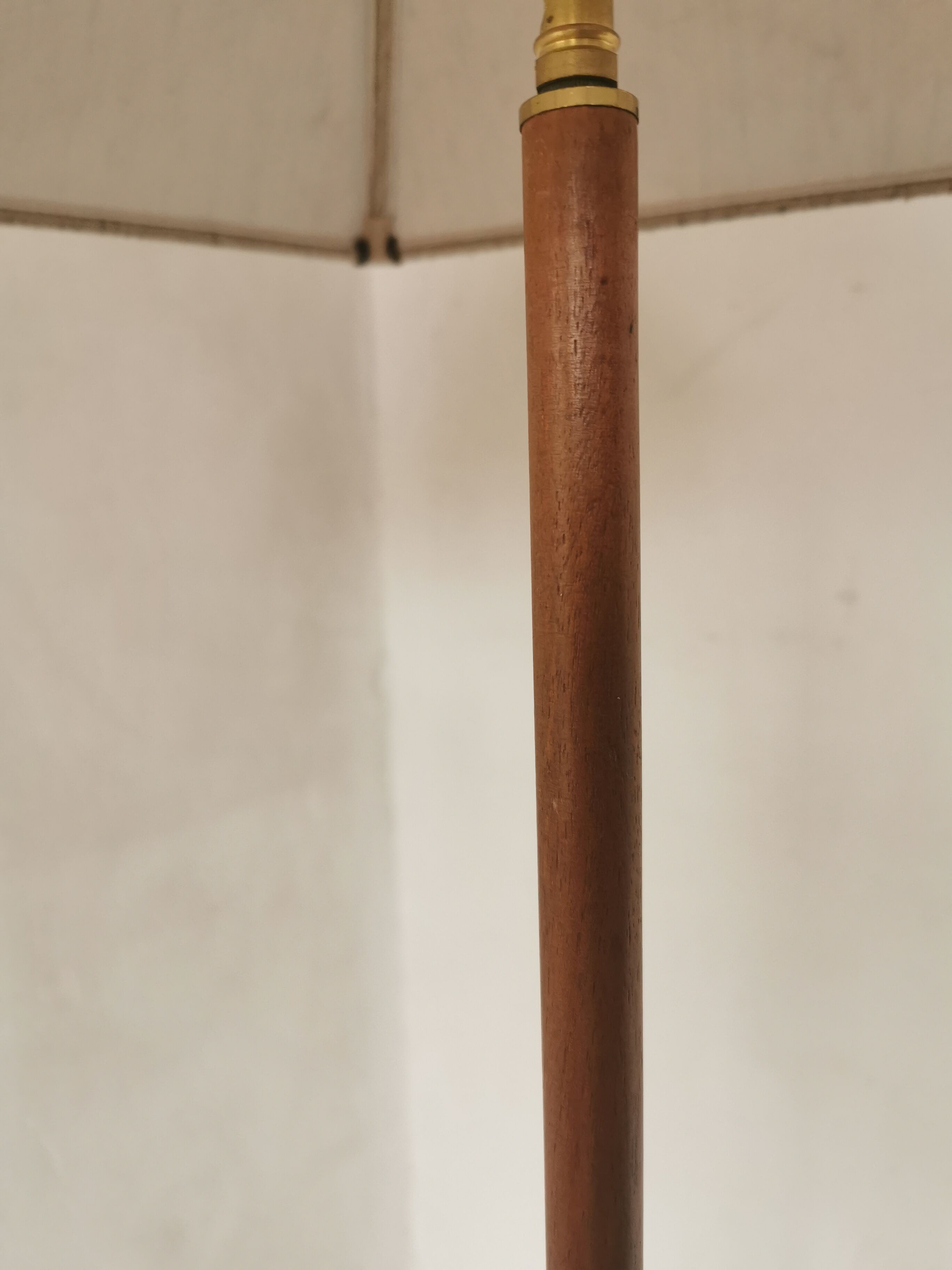 Scandinavian floor lamp 1960, wood and brass