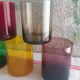 Set of 5 colored mouth-blown glasses 70's