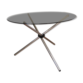 Tripod roundtable steel and glass 1970
