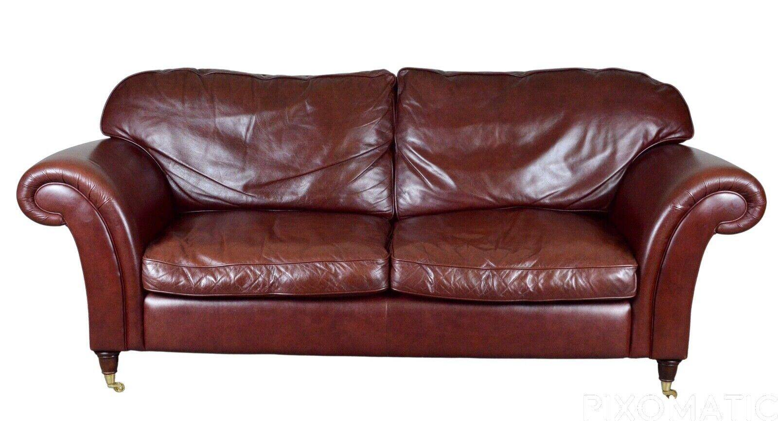 Laura Ashley Mortimer heritage leather 3-seater sofa with wheels.