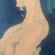 Monochrome blue watercolour tableau collection "blue lady" the pose, signed.