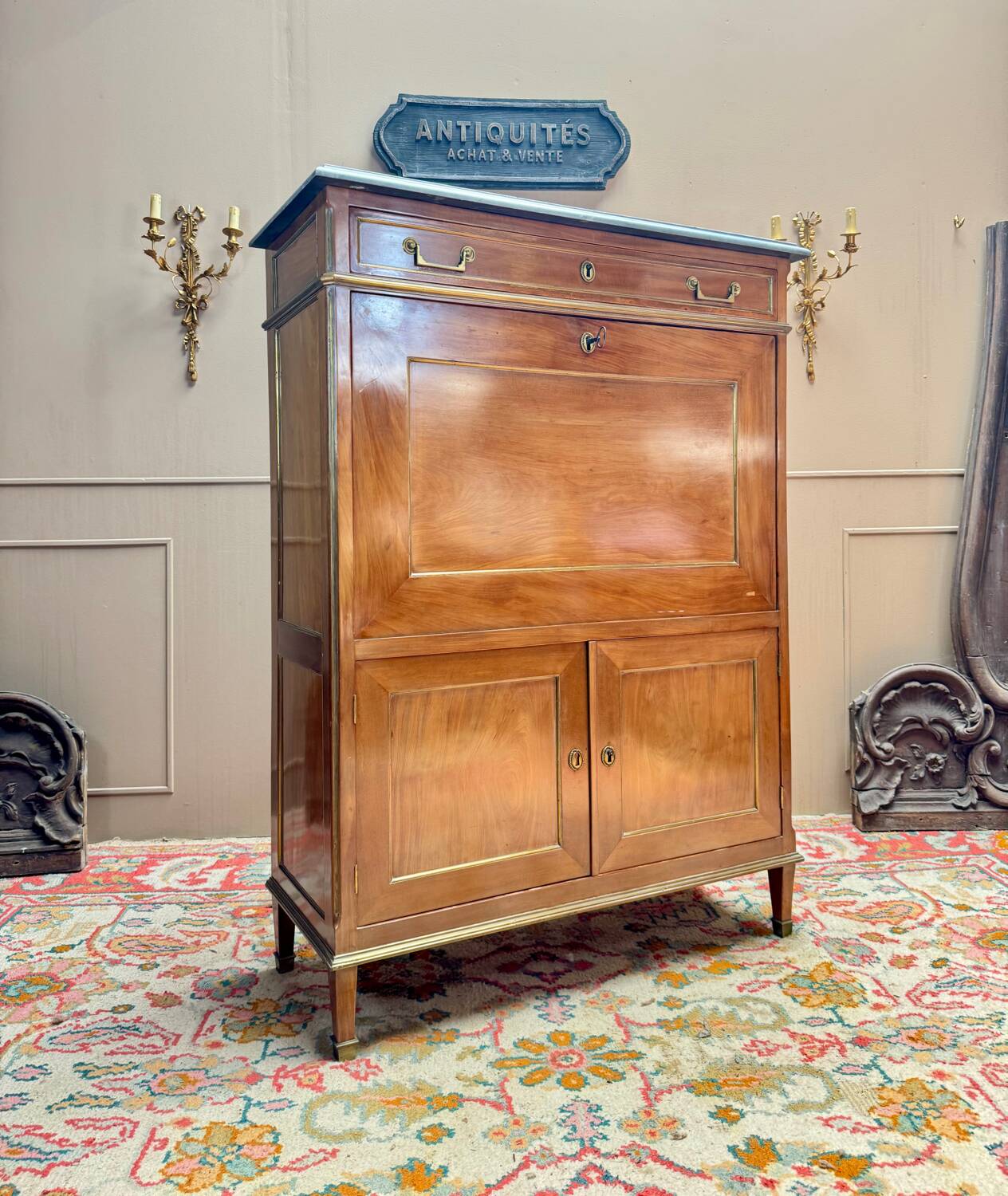 Lebrund Jean-Baptiste Louis XVI period mahogany secretary stamped