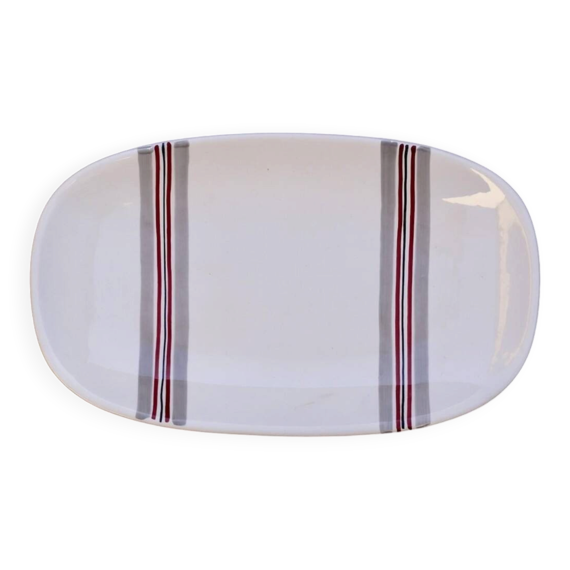 Large Vintage Gien France Plate – "Naples" Model – White Earthenware with Stripes