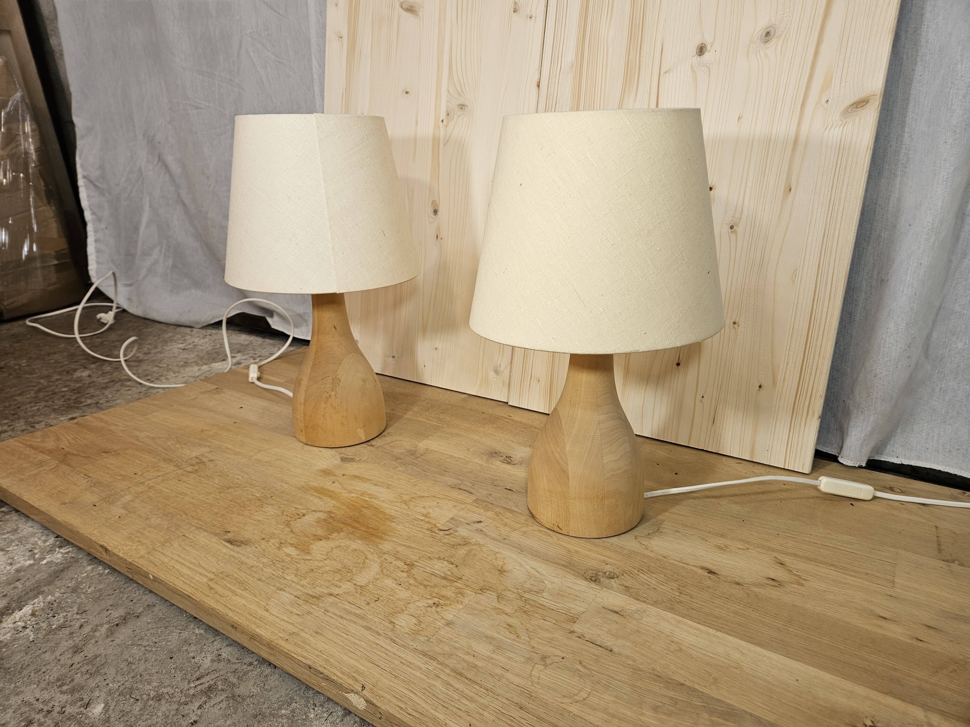 Pair of wooden bedside lamps