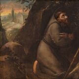 Tableau religieux italien Saint François du 18ème siècle