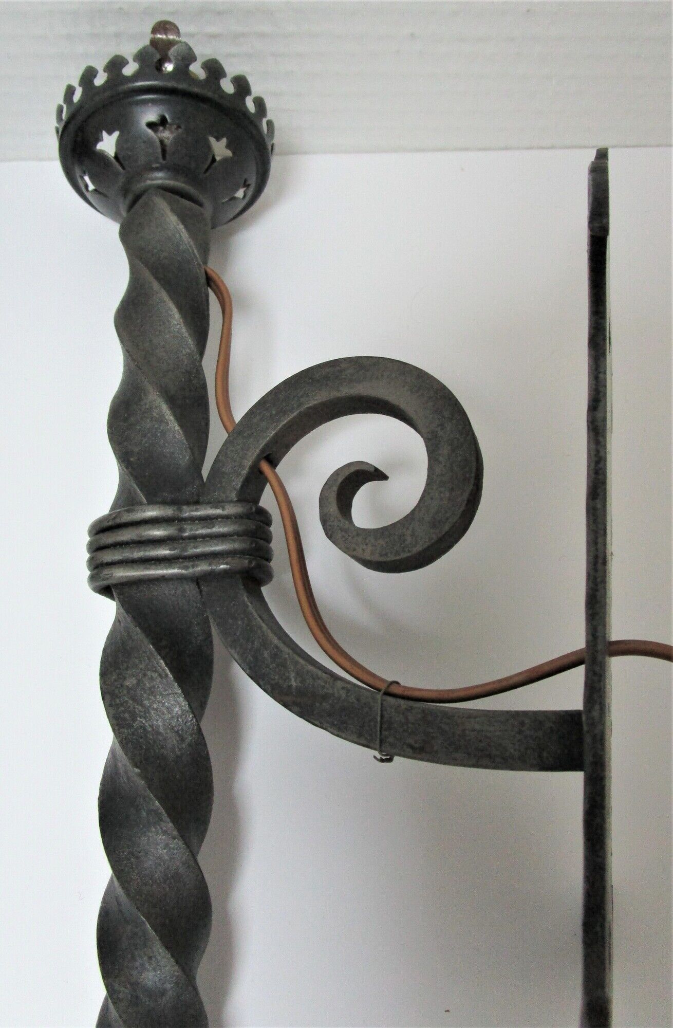 Pair of wall lamps torch glass flame and metal early XXth