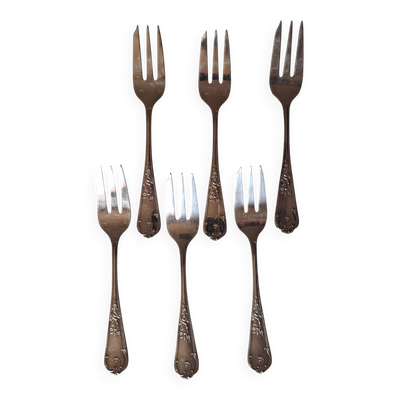 6 fourchettes à gâteaux en métal argenté