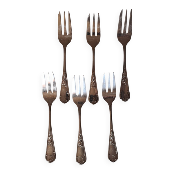 6 fourchettes à gâteaux en métal argenté