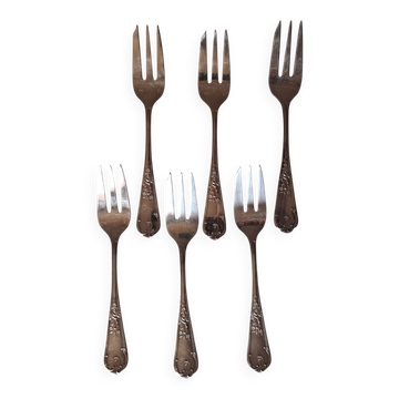 6 fourchettes à gâteaux en métal argenté