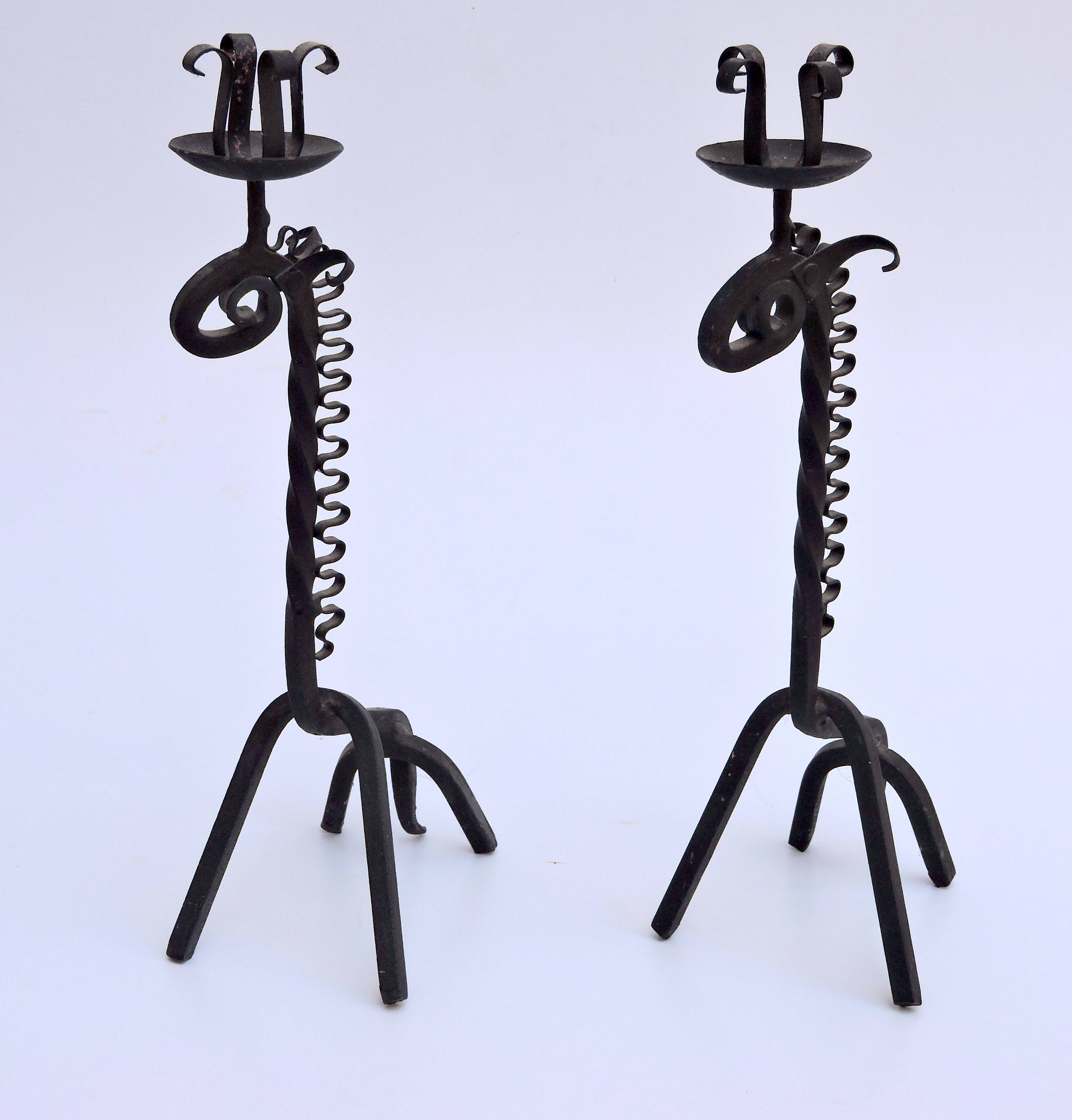 Pair of vintage candle holders zoomorphic wrought iron giraffe