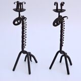 Pair of vintage candle holders zoomorphic wrought iron giraffe