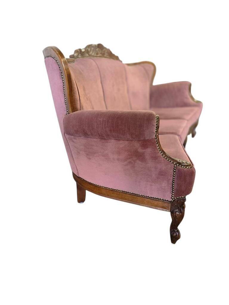 Fauteuil / canapé / trois places baroque vintage rose poudré