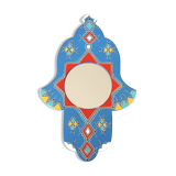 Moroccan painted wooden mirror in the shape of a hand, 1970s