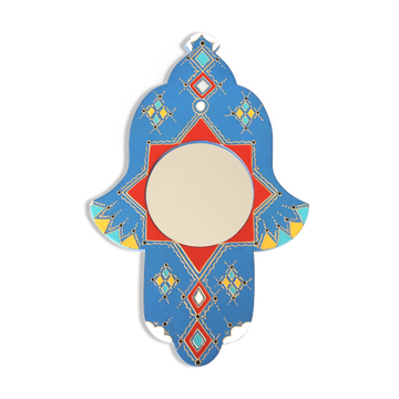 Miroir Marocain en bois peint en forme de main, années 70