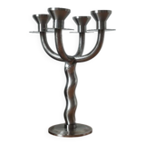 Vintage brutalist chandelier with 4 lights in brushed metal.