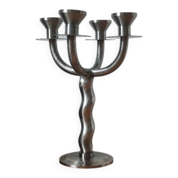 Chandelier 4 feu brutaliste vintage en métal brossé