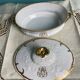Soup tureen, vegetable dish in fine Limoges porcelain Monograms PJC gold