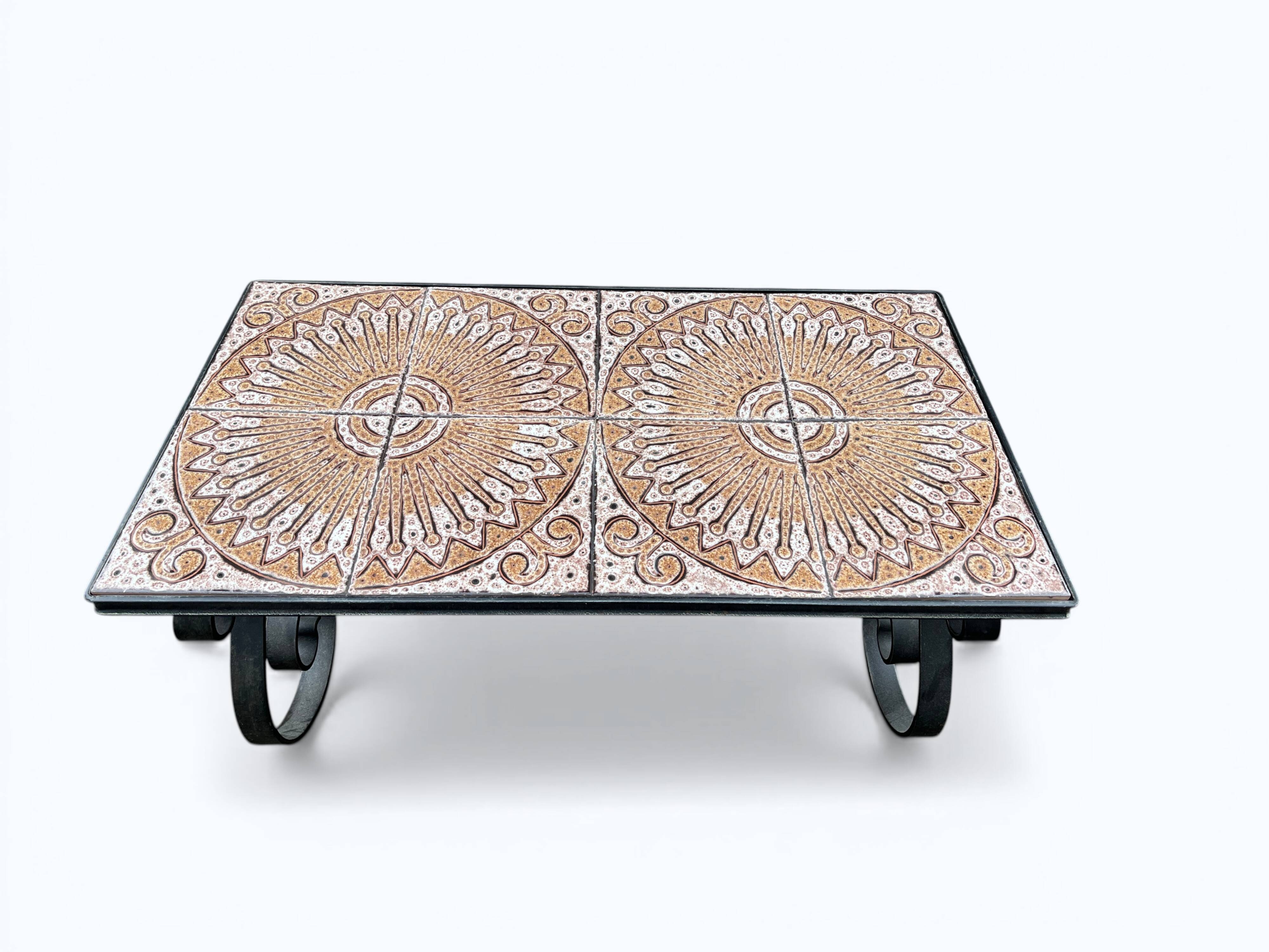 Vintage ceramic and wrought iron coffee table from around 1970.
