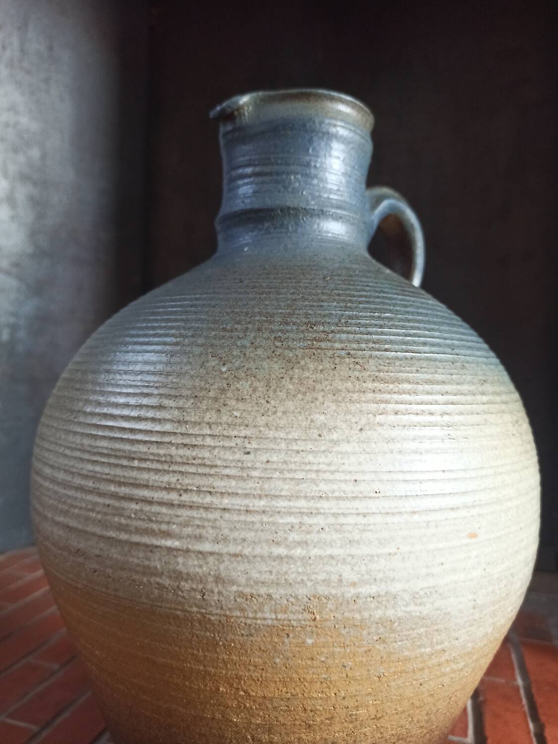 Vintage large pitcher vase in artisanal stoneware.