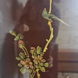 Vintage red / gold Chinese lacquer cabinet with flowers and birds