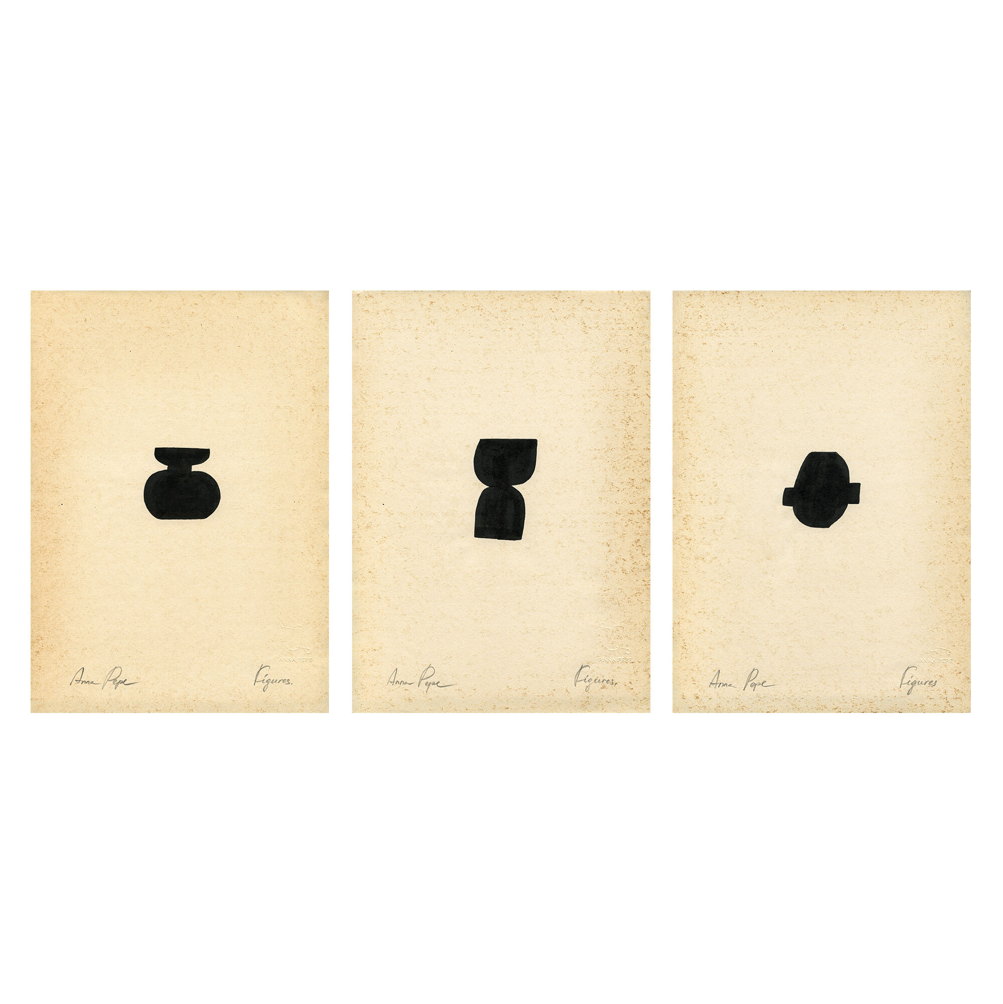 3 original ink drawing on vintage paper, A4