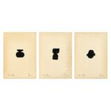 3 original ink drawing on vintage paper, A4