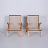 Paire de fauteuils bleus conçus par Jan Vaněk dans les années 1950. Ash.