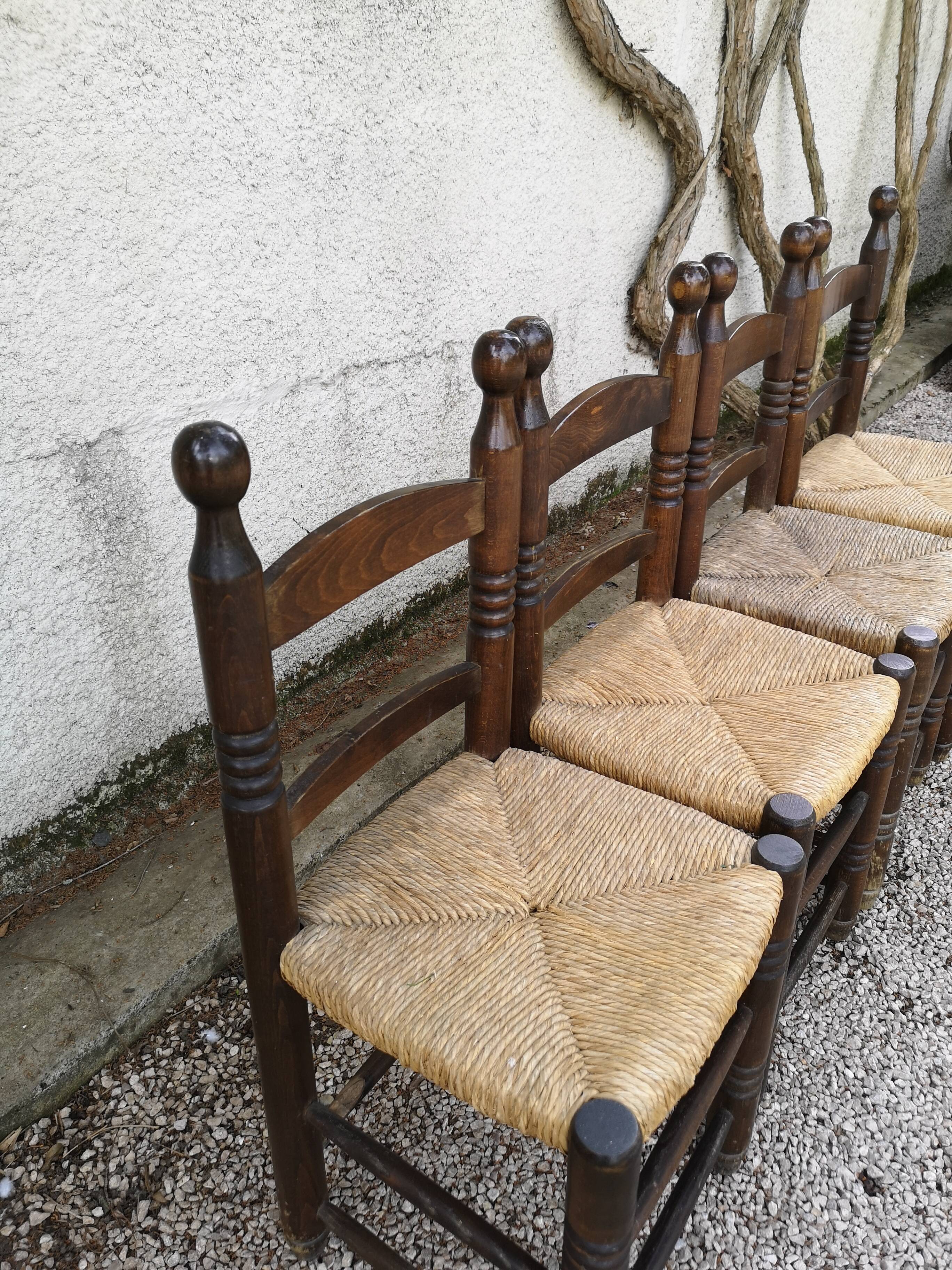 Set of 4 chairs in solid oak and straw